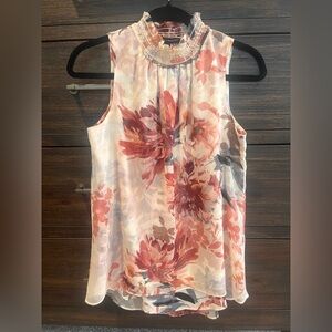 White House Black Market Orange Pink Pleated Sleeveless Blouse